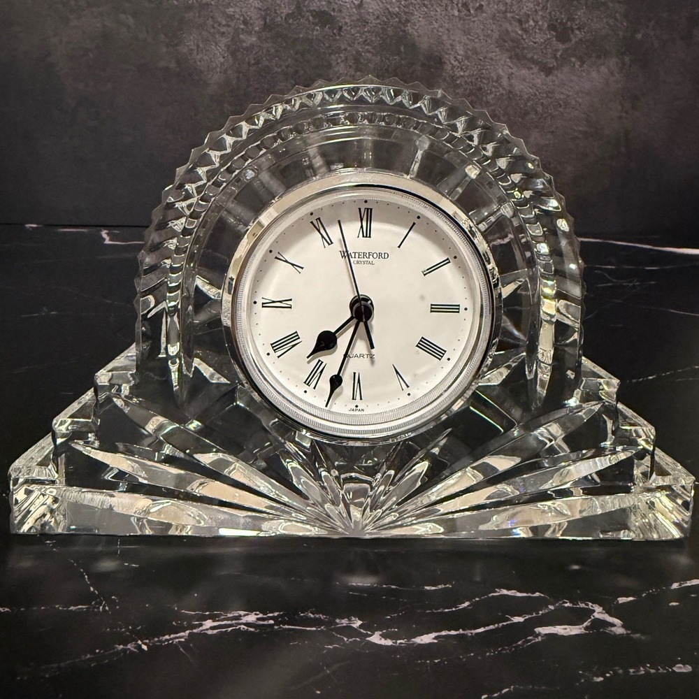 VTG Waterford Crystal Mini Wharton Desk Mantle Clock 7" Wide x 5"‎ Tall